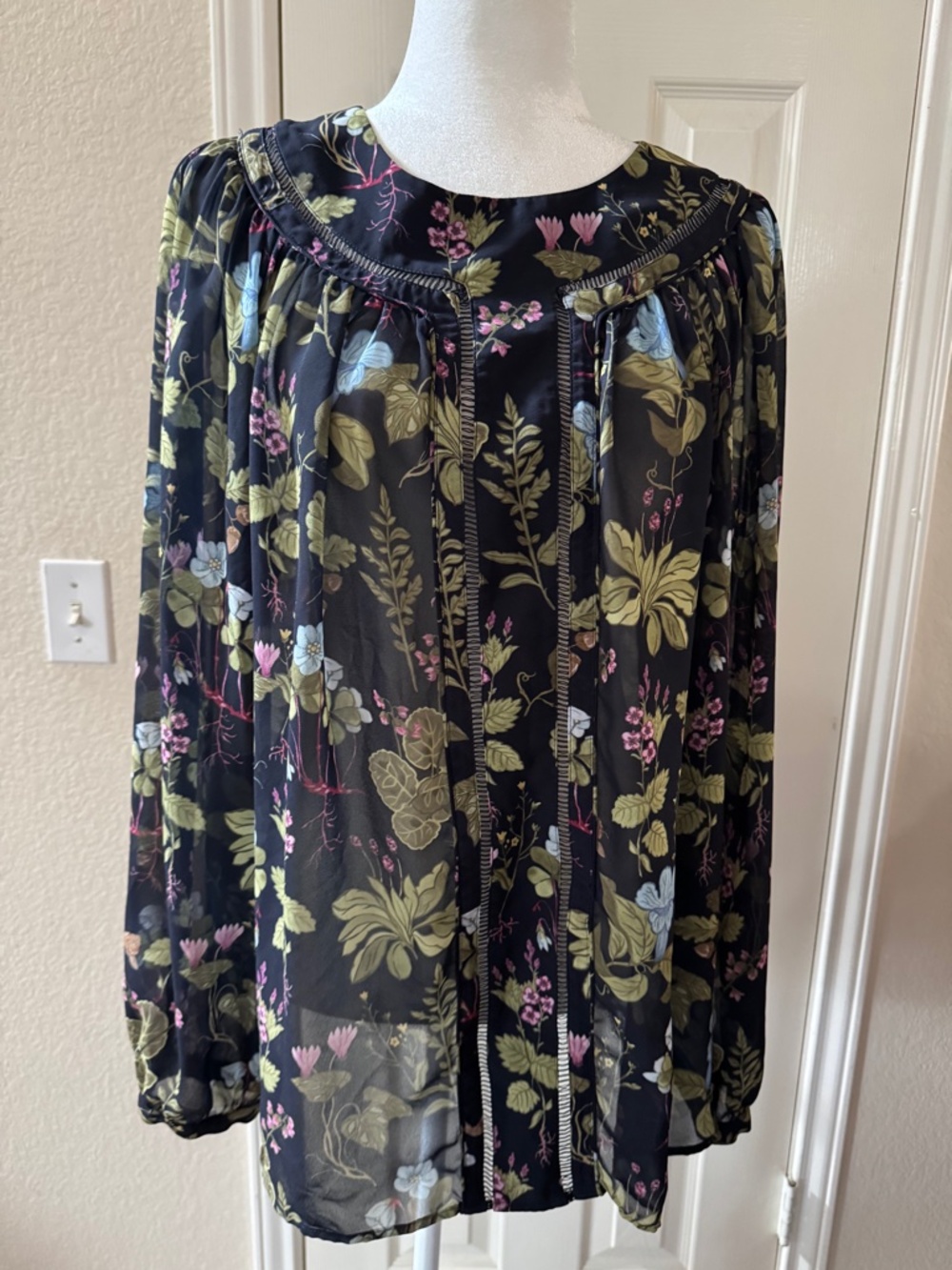 Postmark Ann Taylor Floral Blouse Women’s XL Sheer Long Sleeve Boho